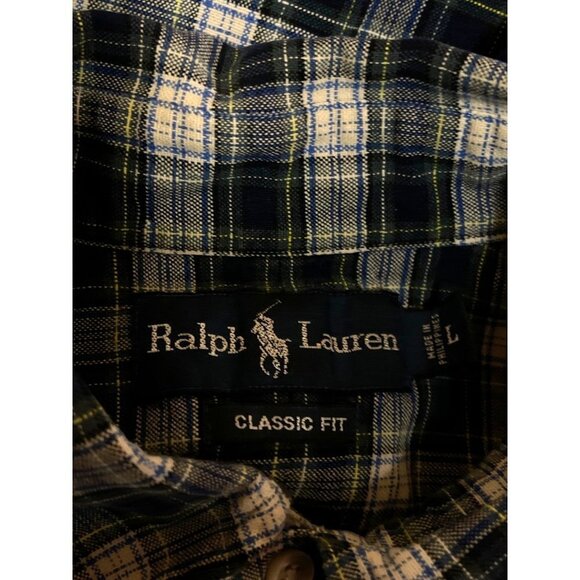Polo Ralph Lauren Classic Fit Blue Plaid Dress Shirt Button Down Men's Large - Picture 6 of 7